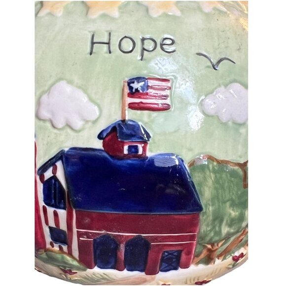 Stoneware Country HOPE Jar Patriotic American Flag Stars Grass Sky 3.75" t x 4.5 - Picture 13 of 15